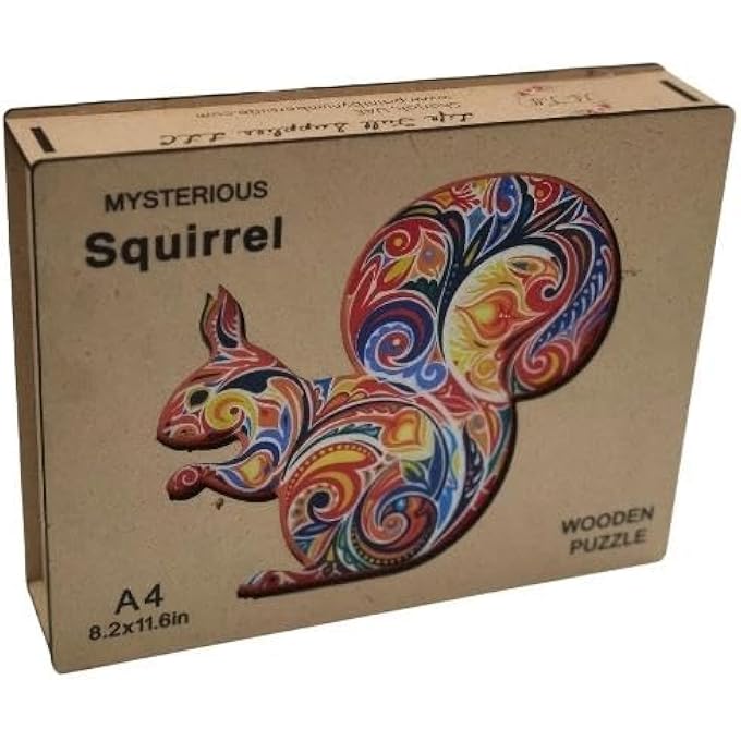 WOODEN JIGSAW PUZZLES, 3D WOODEN ANIMALS SHAPED PUZZLES, BEST GIFT FOR ADULTS AND KIDS DIY PUZZLE PIECE, COLORFUL UNIQUE SHAPED SQUIRREL PUZZLES A4-8.2 X 11.6IN - Image 2